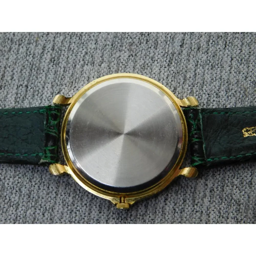 INMODE Quartz Watch Womens White Dial Green Leather Band Gold Tone Case Japan